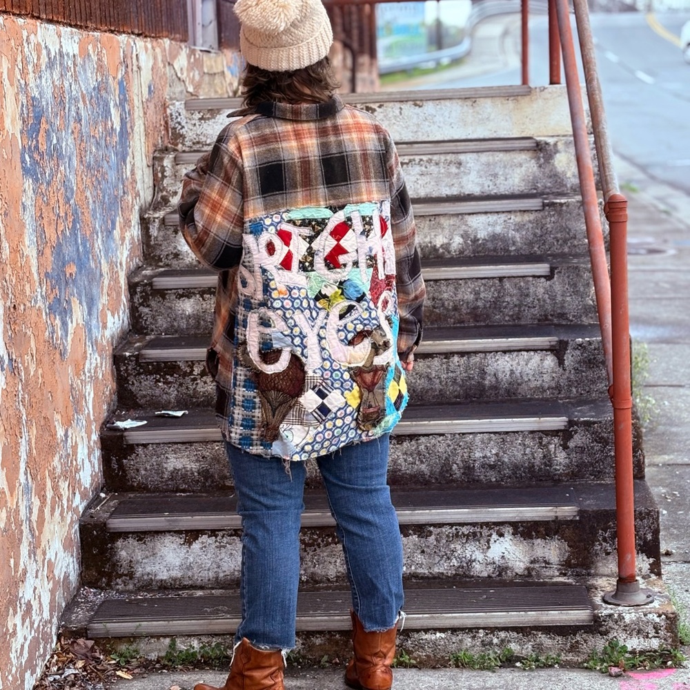 SOLD Bright Eyes Upcycled Flannel - Picture 1 of 10